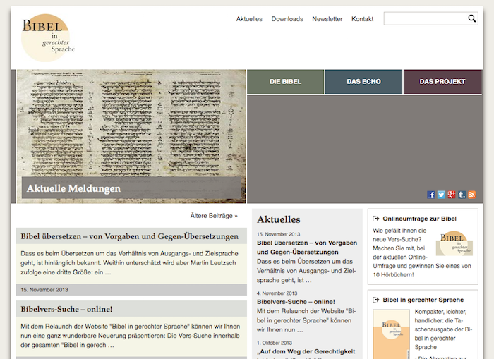 Screenshot der Homepage der Bibel in gerechter Sprache