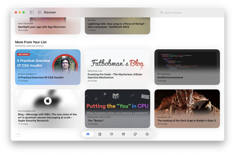 The new full screen article library in Flyleaf 2.1 on macOS