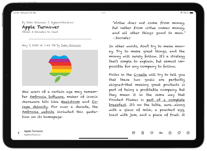 Flyleaf reading view on iPad using the 'Chalkduster' system font
