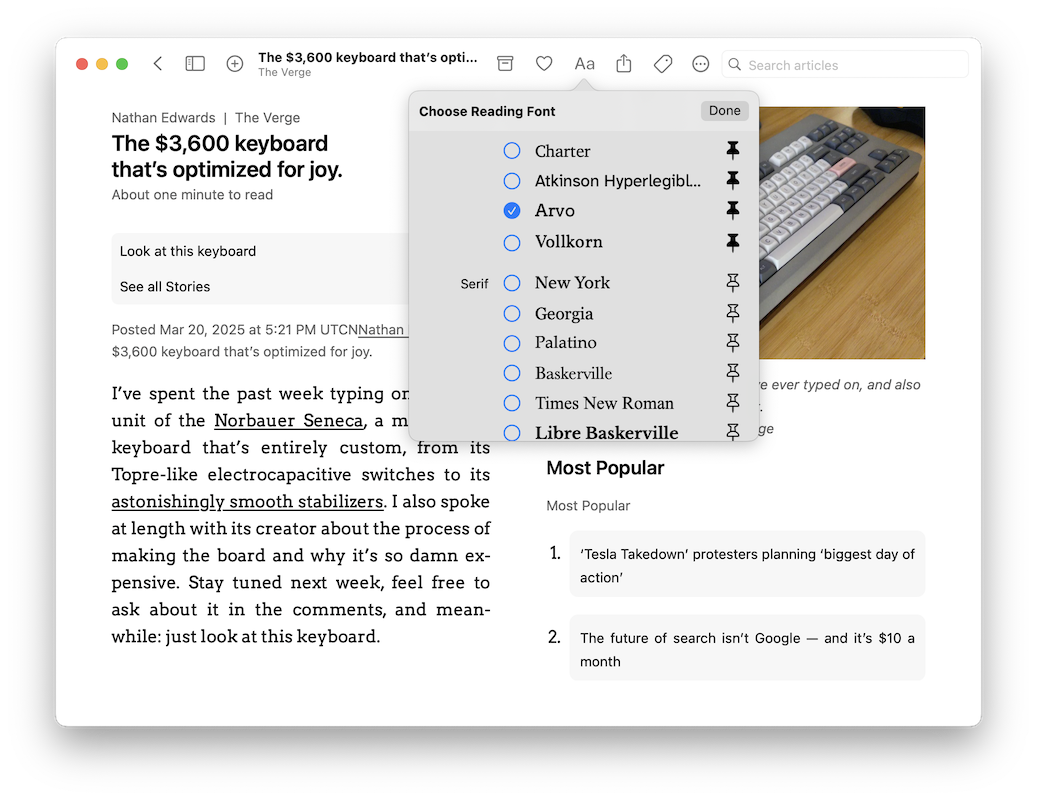 The new Flyleaf 2.2 font picker in the macOS version.