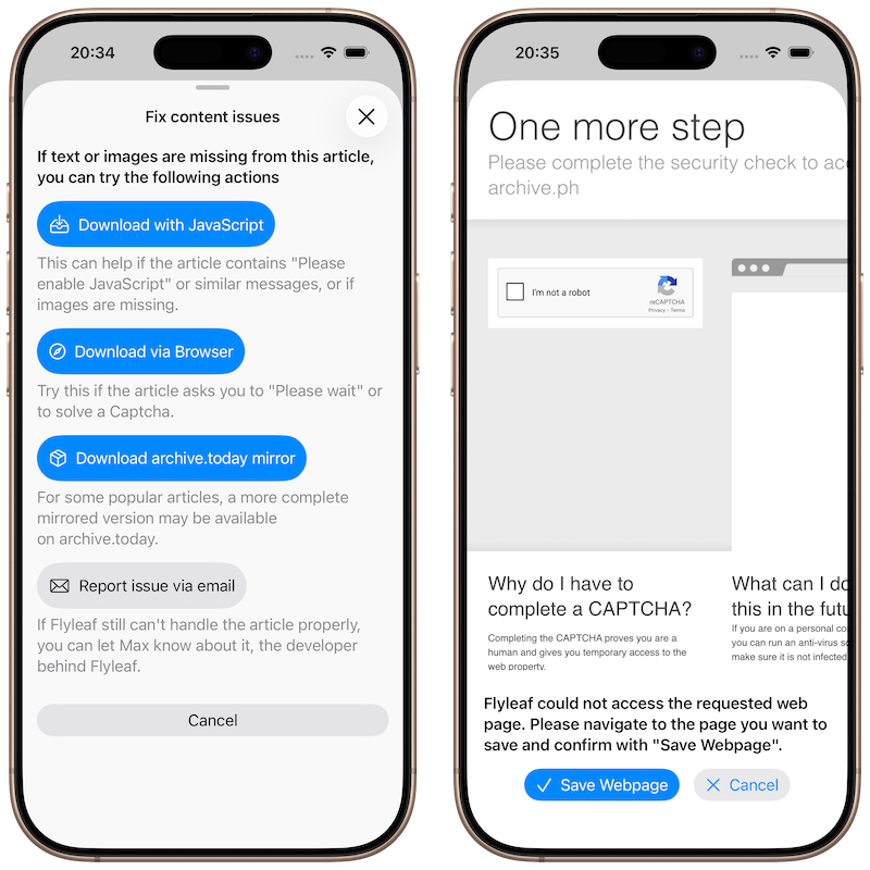 Screenshot of the new "Download via Browser" flow in Flyleaf